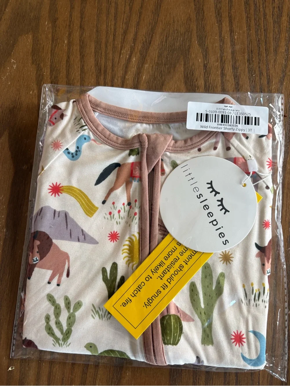 Little Sleepies Kids Pajamas Cream with Pink Trim and Multicolor Desert Print